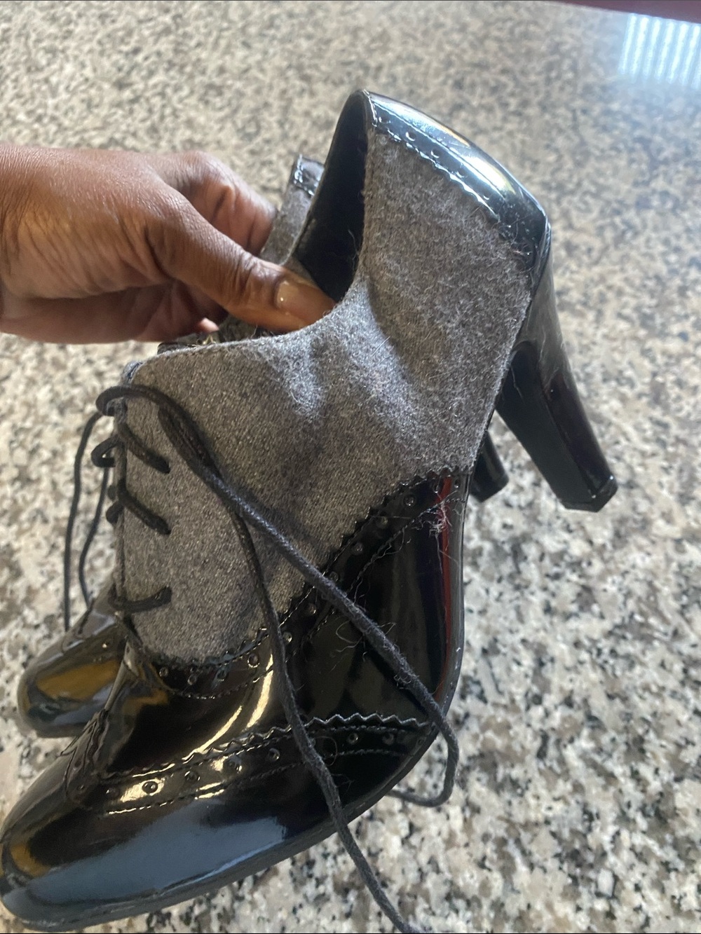Lane Bryant Black Patent and Gray Wool Lace-Up Brogues - Picture 6 of 9